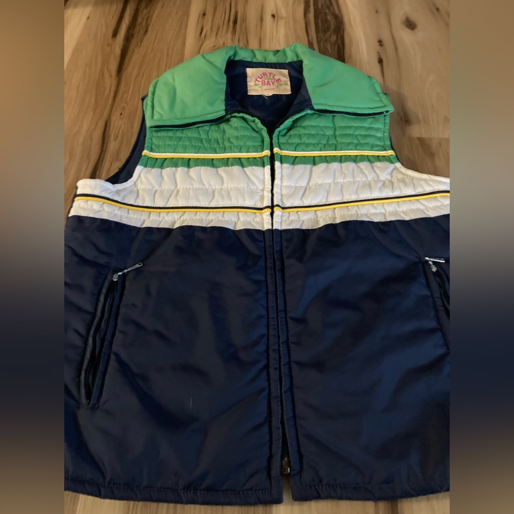 Turtle Bay Vintage Mens Puffer full Zip  Vest Green White Large